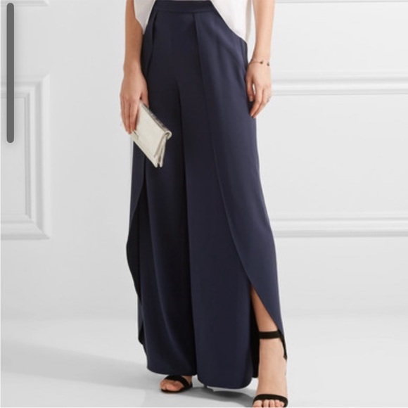Alice + Olivia Larissa trousers navy high waisted medium flowy split leg tulip - Picture 2 of 15